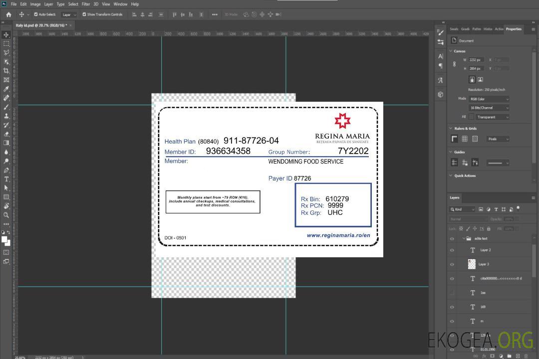 Carte d'assurance maladie de Roumanie template